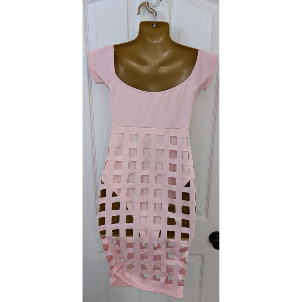 Auditions Spandex Bodycon Dress V neck Cut out Body suit Sz S Pink - Picture 2 of 10